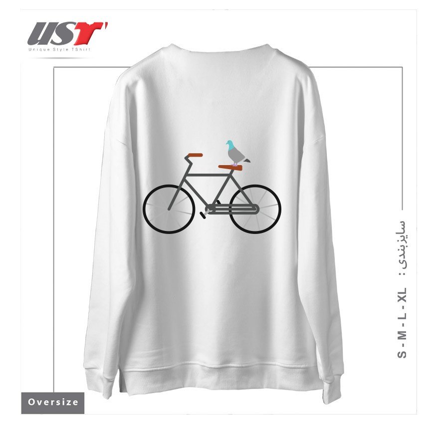 طرح PIGEON RIDING BIKE سوییشرت اورسایزرنگ سفید