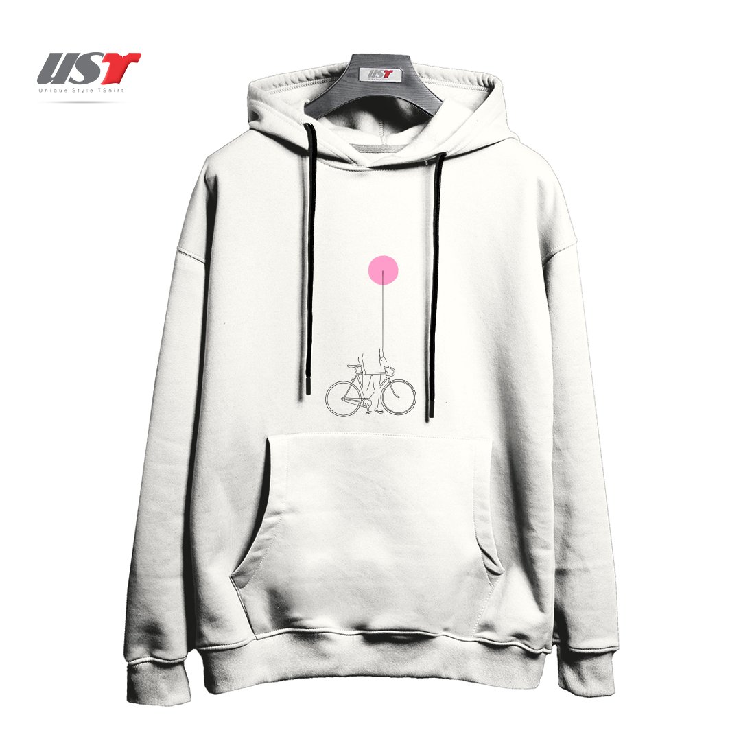 طرح PINK BIKE هودی اورسایزرنگ سفید