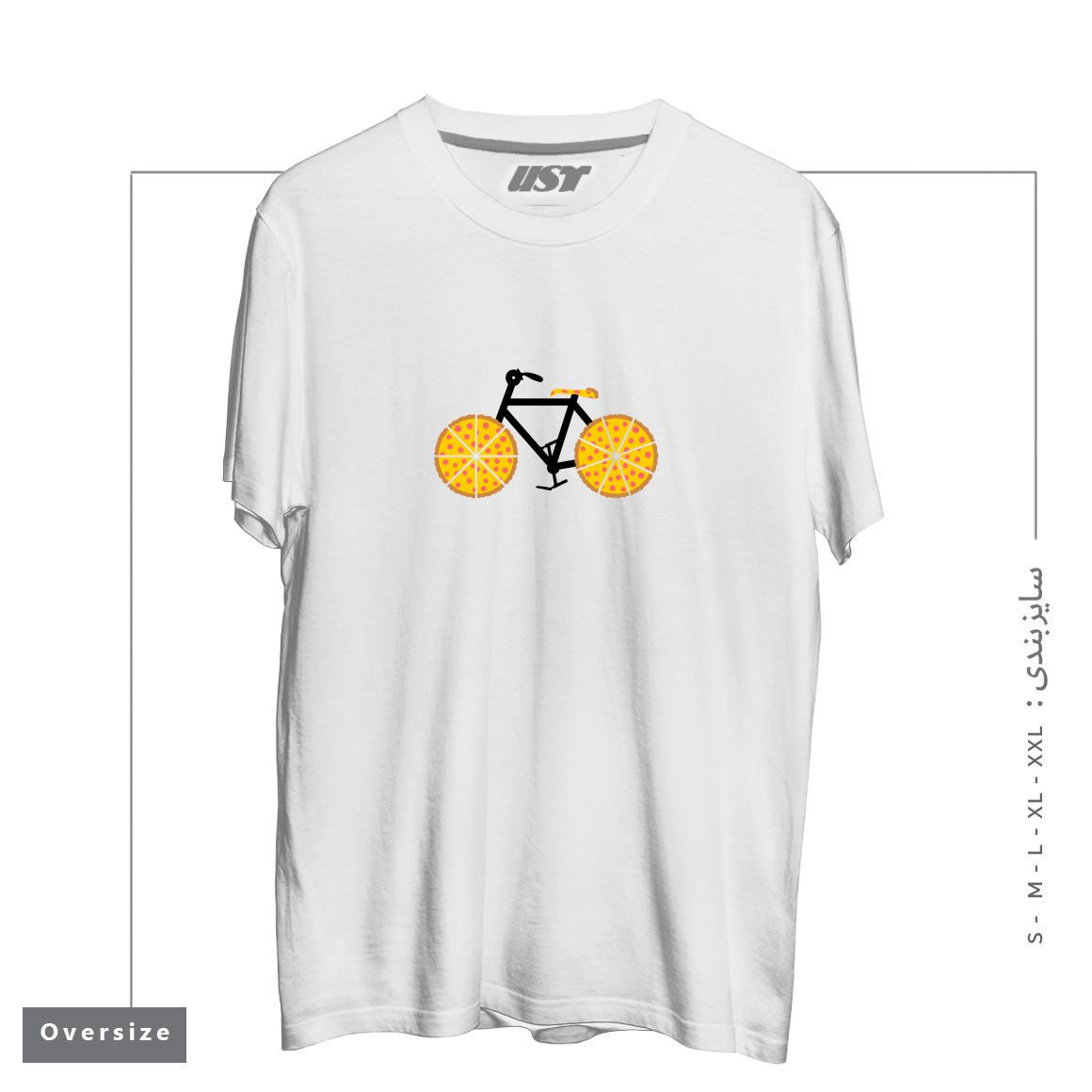 طرح PIZZA BIKE تیشرت اورسایزرنگ سفید
