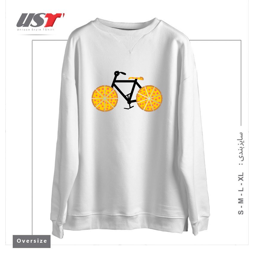 طرح PIZZA BIKE سوییشرت اورسایزرنگ سفید