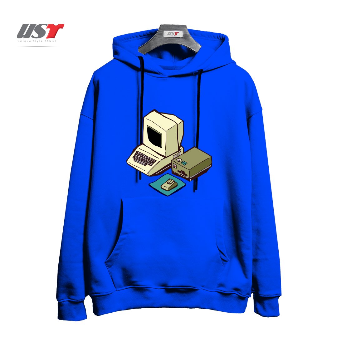 طرح 1980'S COMPUTER هودی اورسایزرنگ آبی شالی