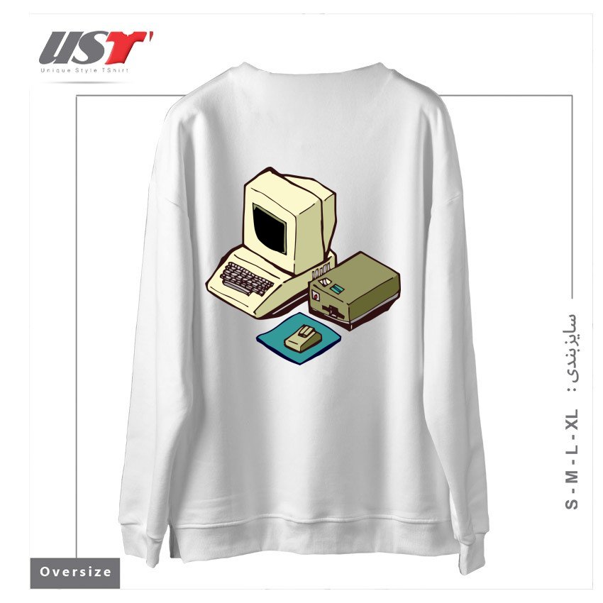 طرح 1980'S COMPUTER سوییشرت اورسایزرنگ سفید