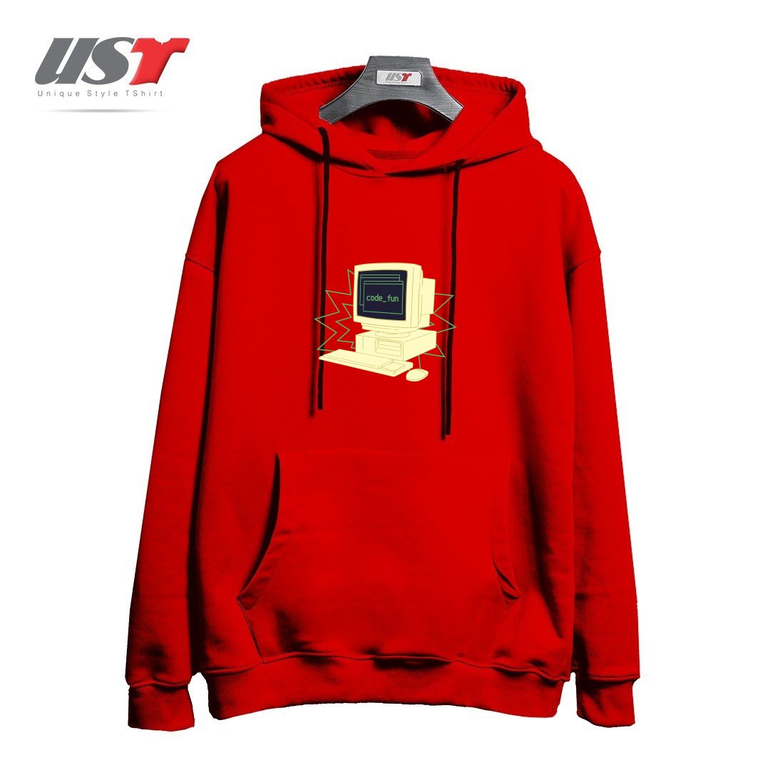 طرح COMPUTER CODING241415 هودی اورسایزرنگ قرمز