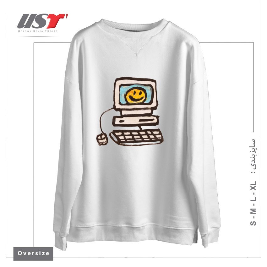 طرح COMPUTER LOVE سوییشرت اورسایزرنگ سفید