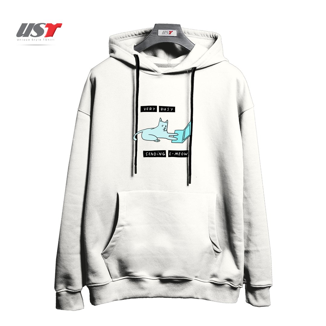 طرح E-MEOW هودی اورسایزرنگ سفید