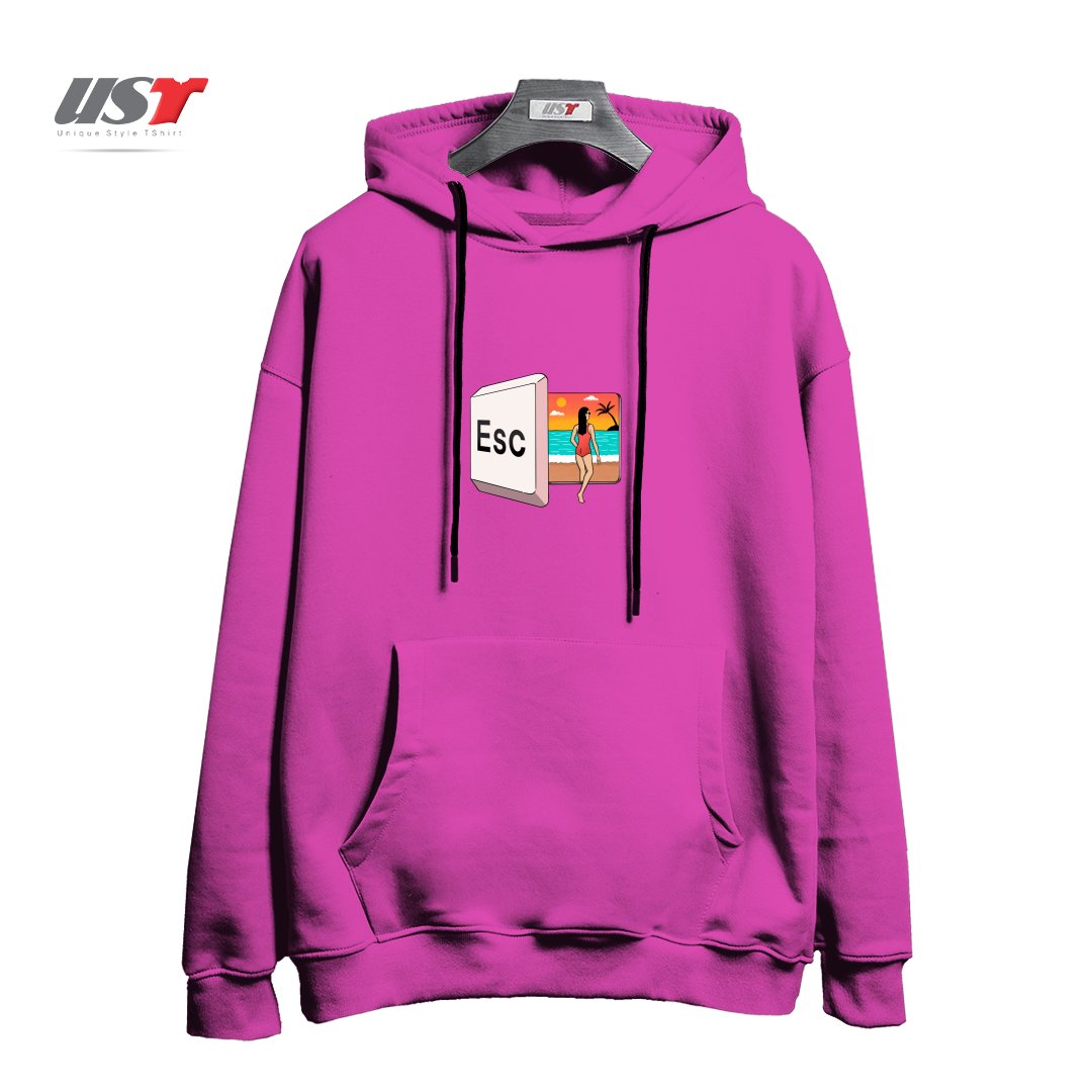 طرح ESCAPE TO THE BEACH هودی اورسایزرنگ صورتی