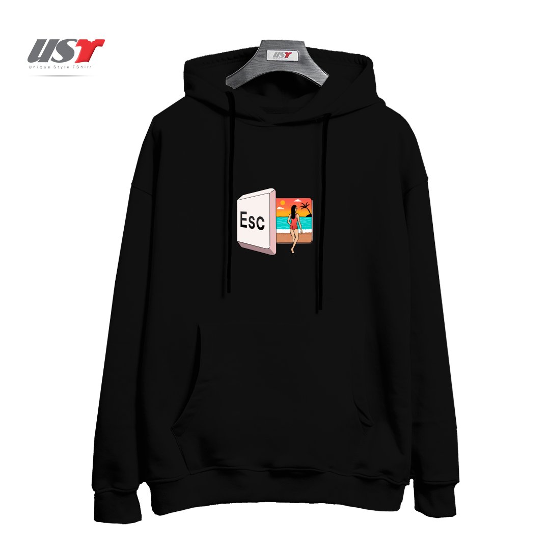 طرح ESCAPE TO THE BEACH هودی اورسایزرنگ مشکی