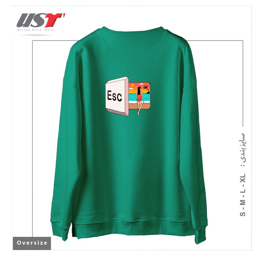 طرح ESCAPE TO THE BEACH سوییشرت اورسایزرنگ سبز سدری