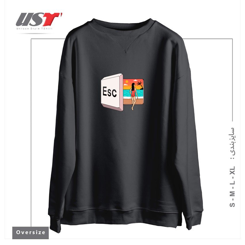 طرح ESCAPE TO THE BEACH سوییشرت اورسایزرنگ دودی