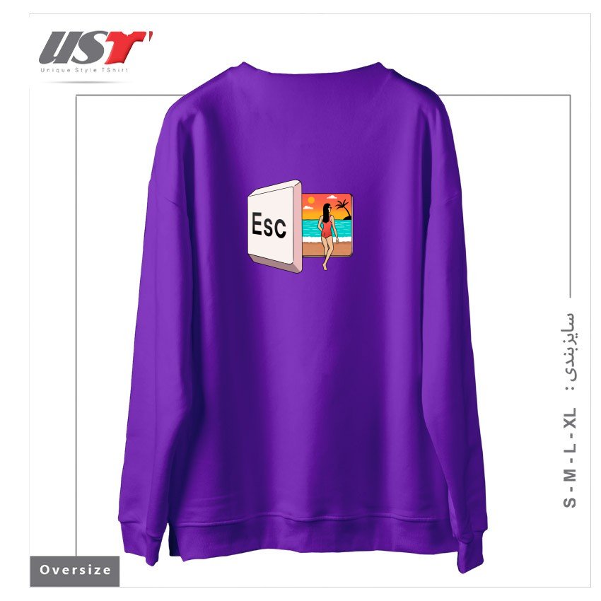 طرح ESCAPE TO THE BEACH سوییشرت اورسایزرنگ بنفش