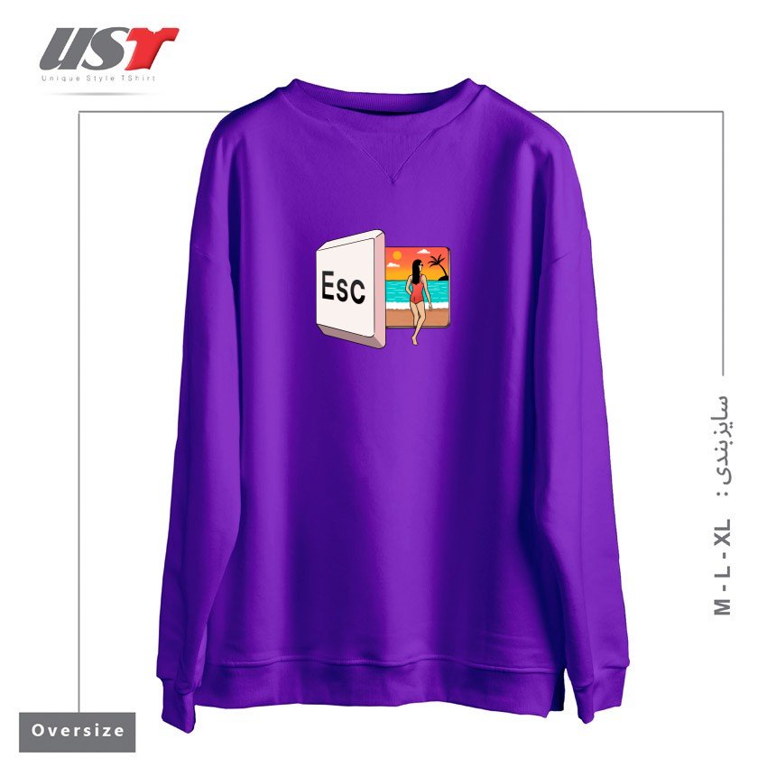 طرح ESCAPE TO THE BEACH سوییشرت اورسایزرنگ بنفش