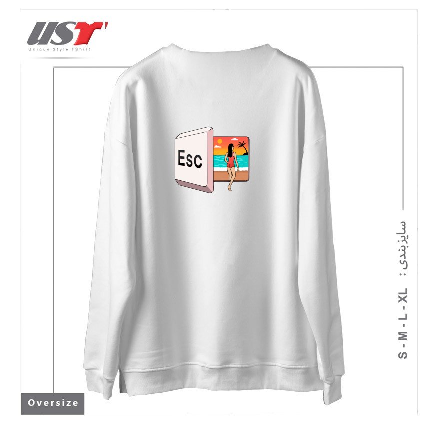 طرح ESCAPE TO THE BEACH سوییشرت اورسایزرنگ سفید