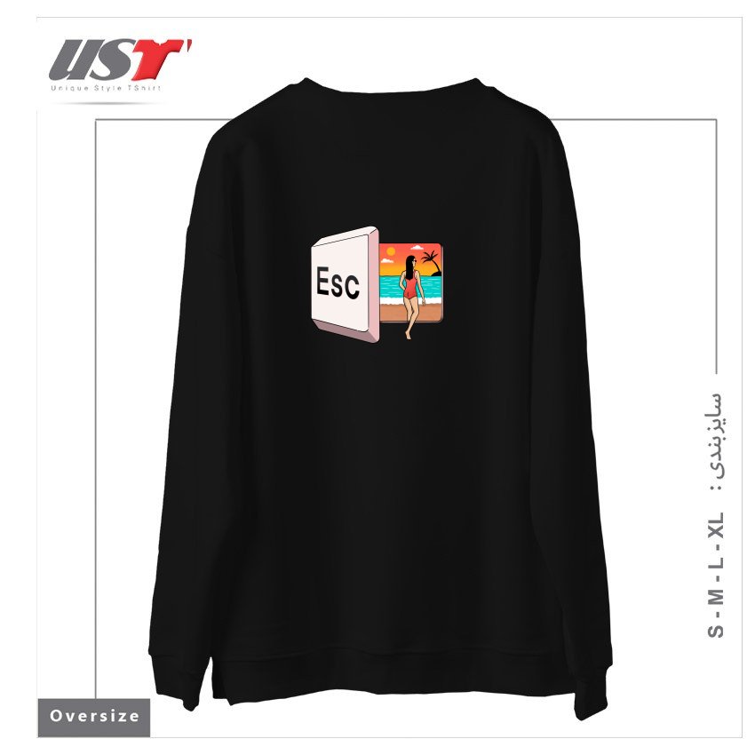 طرح ESCAPE TO THE BEACH سوییشرت اورسایزرنگ مشکی