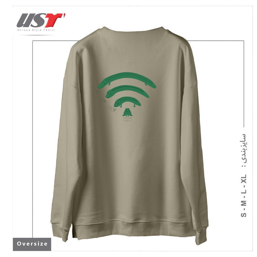 طرح EVERYBODY LOVES THE INTERNET سوییشرت اورسایزرنگ نخودی