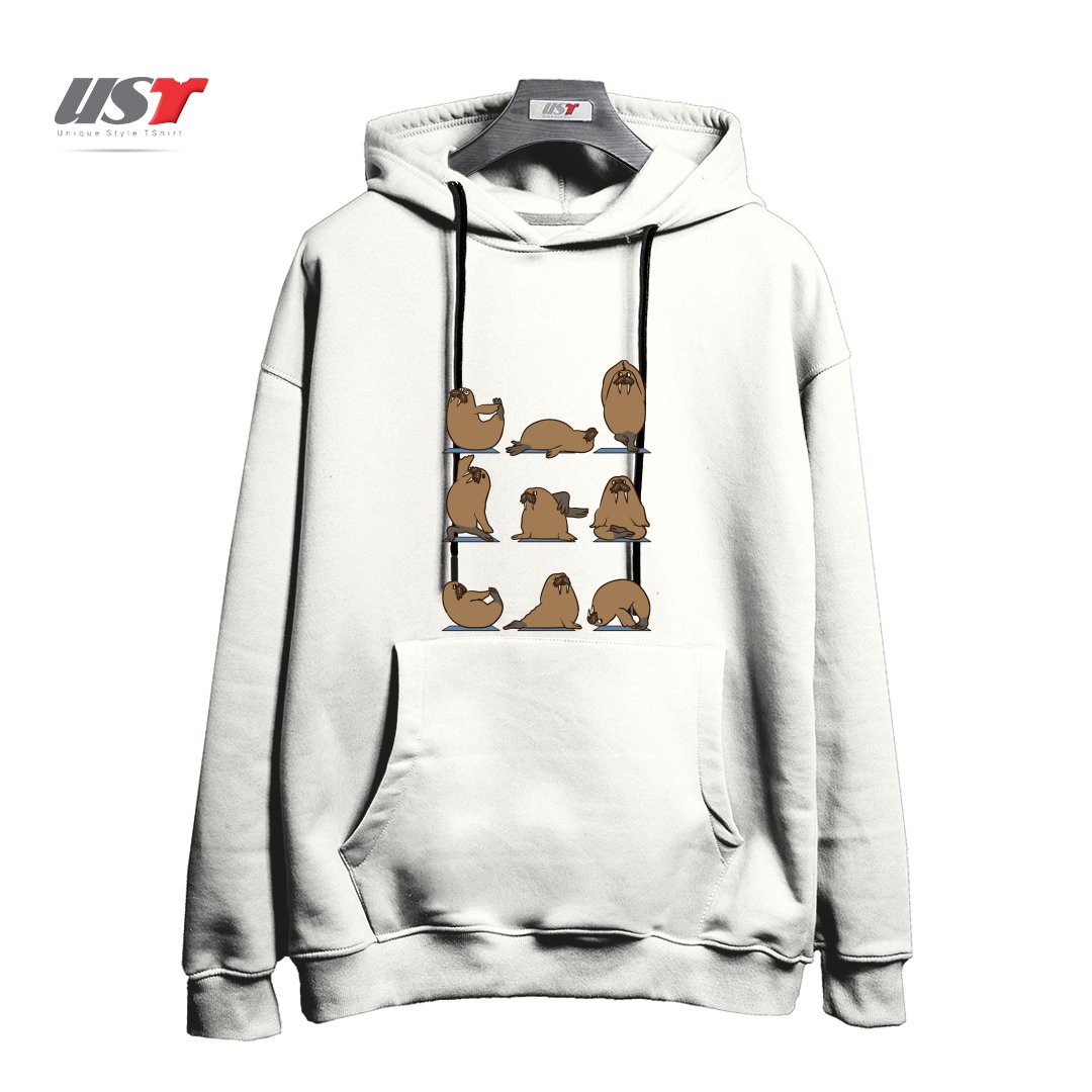 طرح WALRUS YOGA هودی اورسایزرنگ سفید