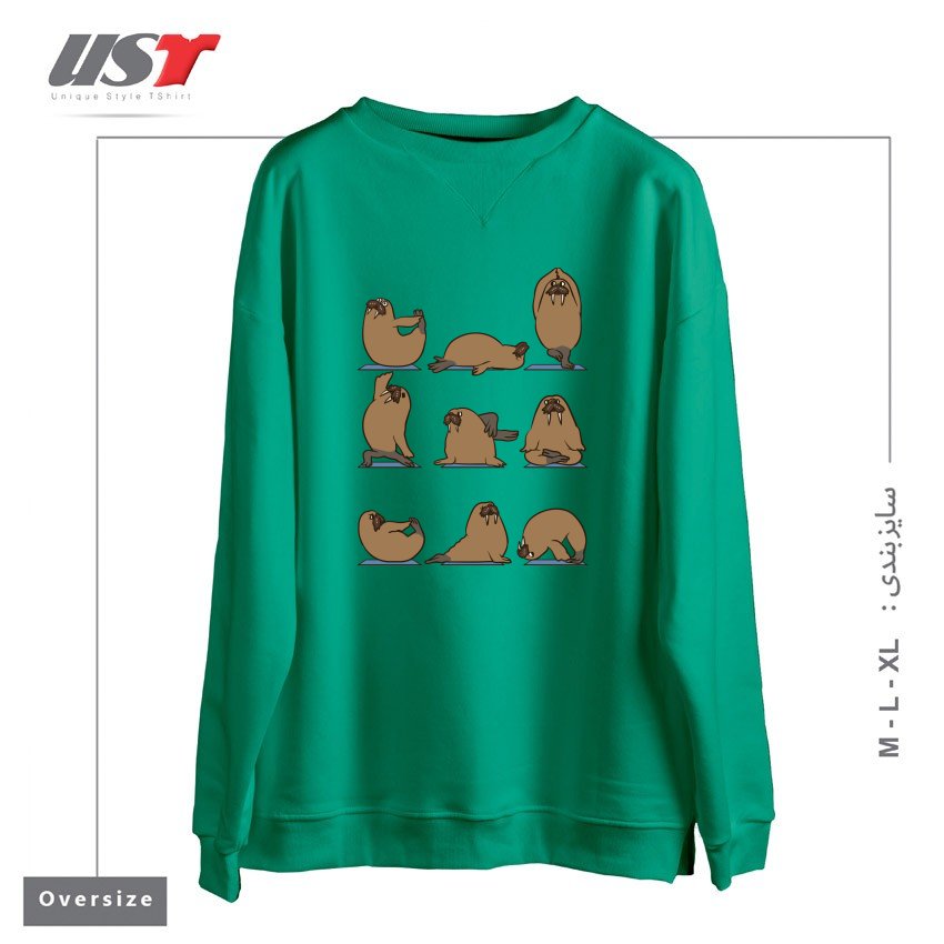 طرح WALRUS YOGA سوییشرت اورسایزرنگ سبز سدری