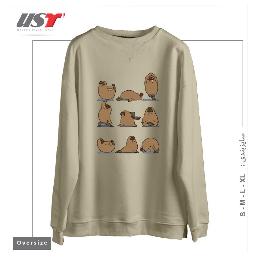 طرح WALRUS YOGA سوییشرت اورسایزرنگ نخودی
