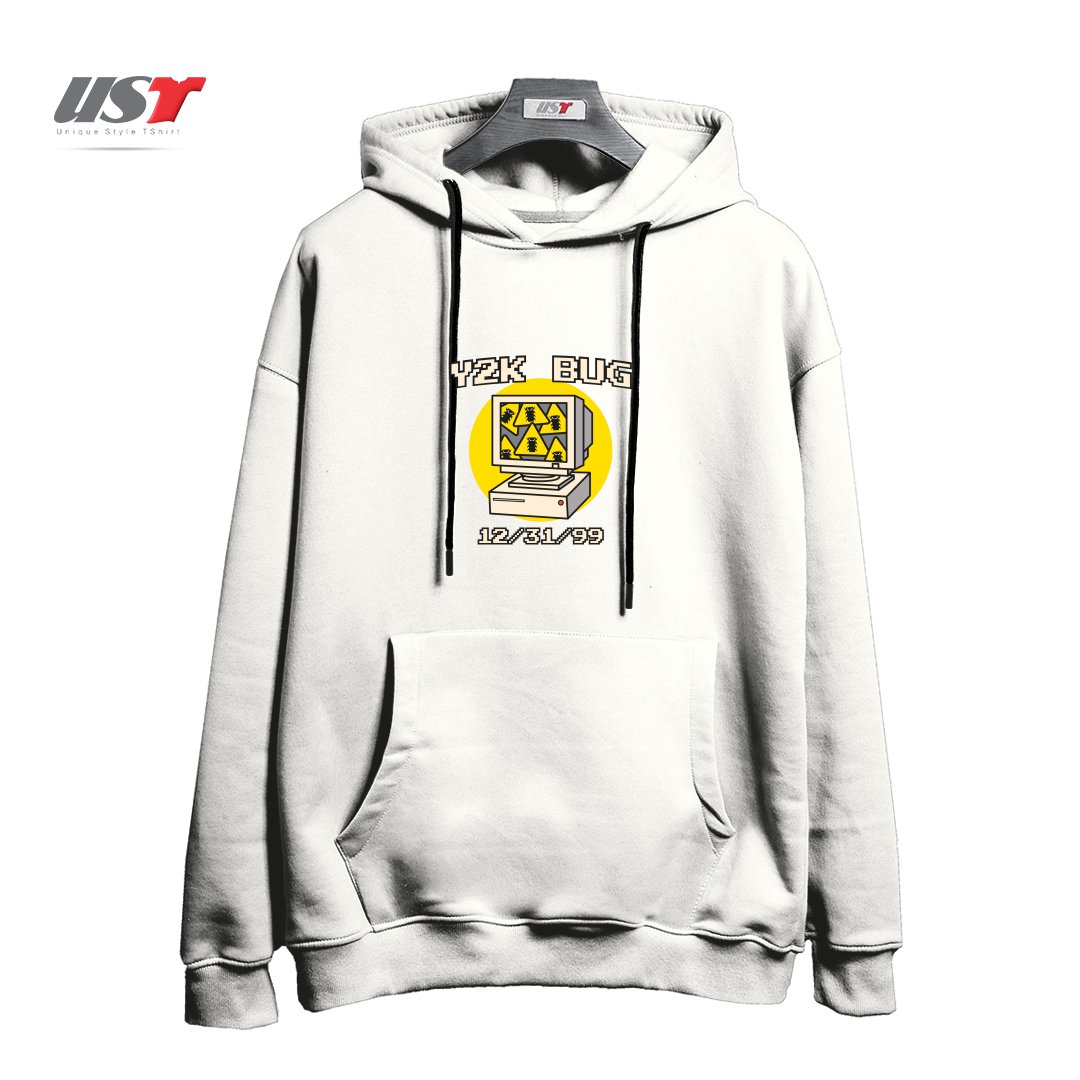 طرح Y2K BUG هودی اورسایزرنگ سفید