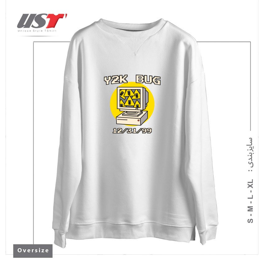 طرح Y2K BUG سوییشرت اورسایزرنگ سفید