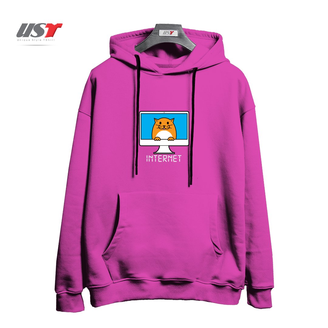 طرح INTERNET - DARK هودی اورسایزرنگ صورتی