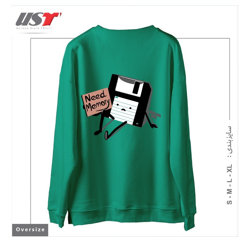 طرح NEED MEMORY سوییشرت اورسایزرنگ سبز سدری