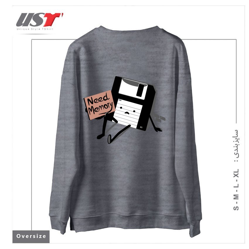 طرح NEED MEMORY سوییشرت اورسایزرنگ طوسی ملانژ