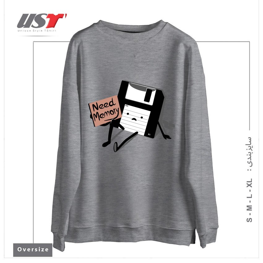 طرح NEED MEMORY سوییشرت اورسایزرنگ طوسی ملانژ