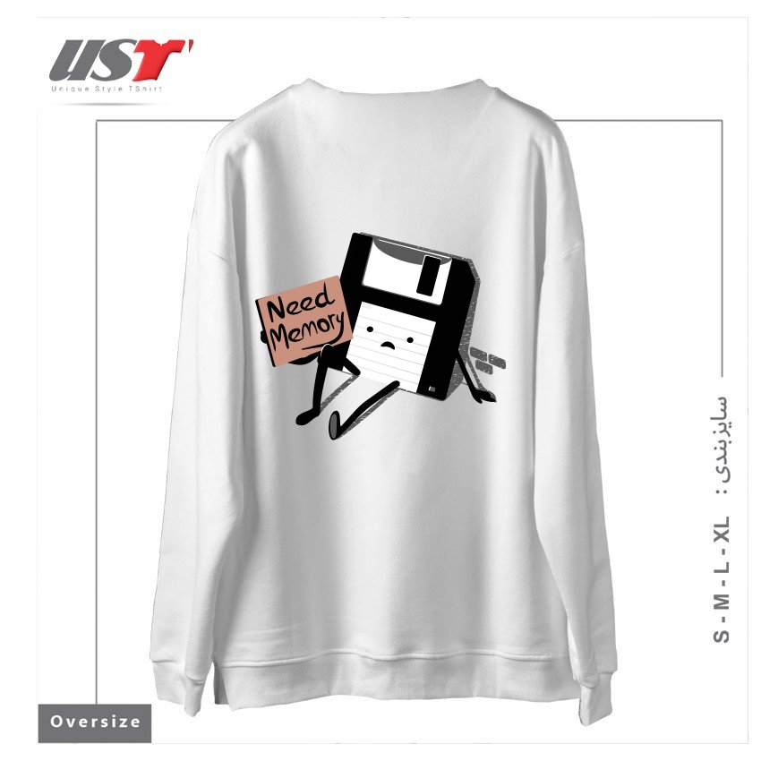 طرح NEED MEMORY سوییشرت اورسایزرنگ سفید