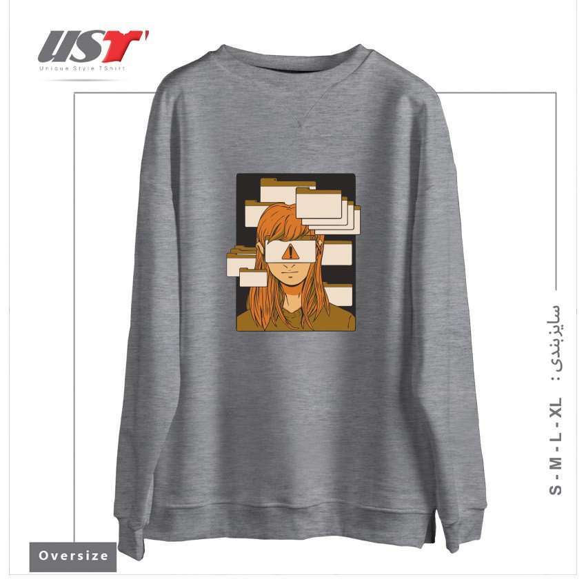 طرح WOMAN WITH COMPUTER TABS  ADHD سوییشرت اورسایزرنگ طوسی ملانژ