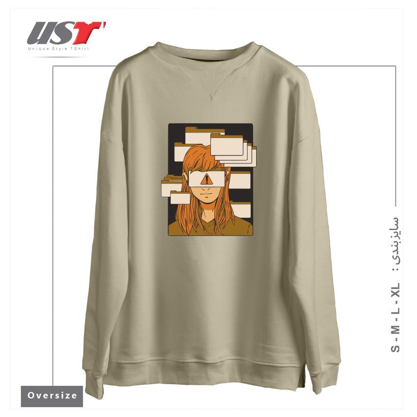 طرح WOMAN WITH COMPUTER TABS  ADHD سوییشرت اورسایزرنگ نخودی