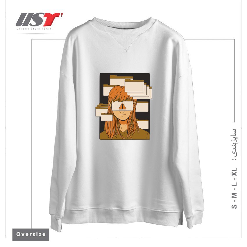 طرح WOMAN WITH COMPUTER TABS  ADHD سوییشرت اورسایزرنگ سفید