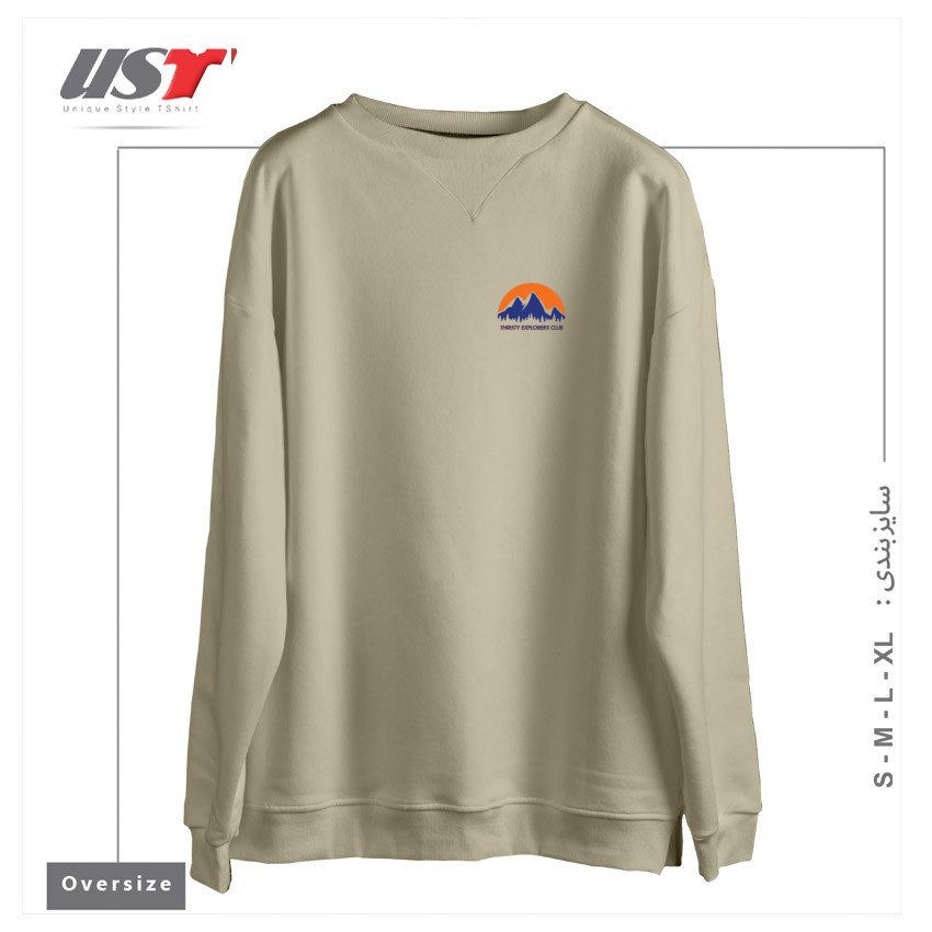طرح 90S MOUNTAINEERING سوییشرت اورسایزرنگ نخودی