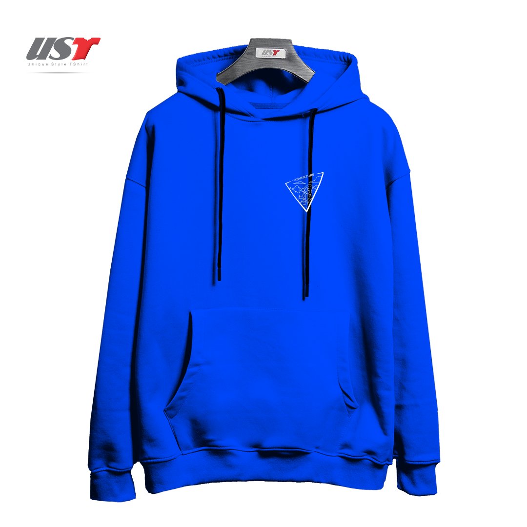 طرح ADVENTURE TRIANGLE هودی اورسایزرنگ آبی شالی