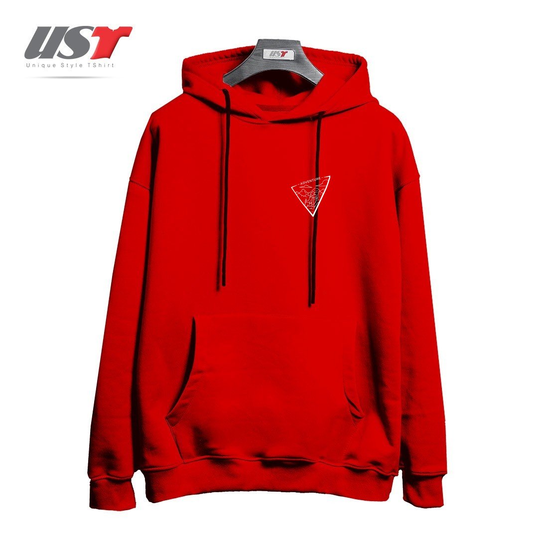 طرح ADVENTURE TRIANGLE هودی اورسایزرنگ قرمز