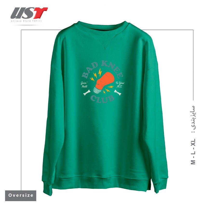 طرح BAD KNEE CLUB سوییشرت اورسایزرنگ سبز سدری