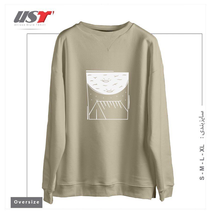 طرح CAMPING MOON سوییشرت اورسایزرنگ نخودی