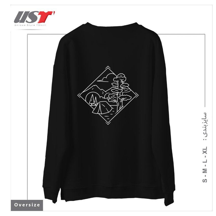 طرح CAMPING RACTANGLE سوییشرت اورسایزرنگ مشکی