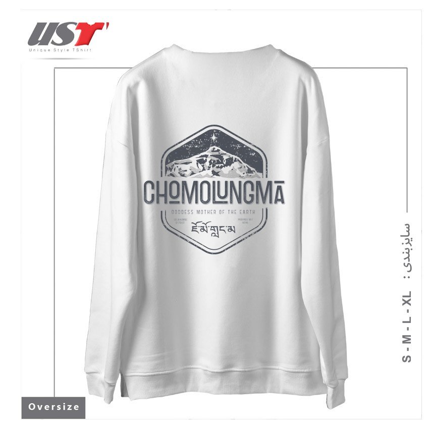 طرح CHOMOLUNGMA GODDESS MOTHER OF THE EARTH GREY سوییشرت اورسایزرنگ سفید
