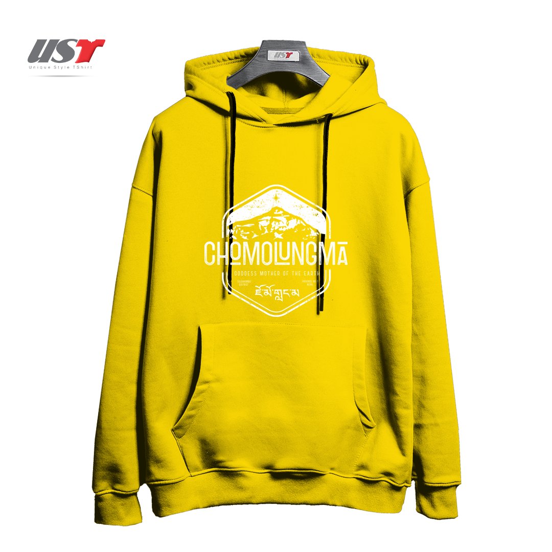 طرح CHOMOLUNGMA GODDESS MOTHER OF THE EARTH WHITE هودی اورسایزرنگ زرد