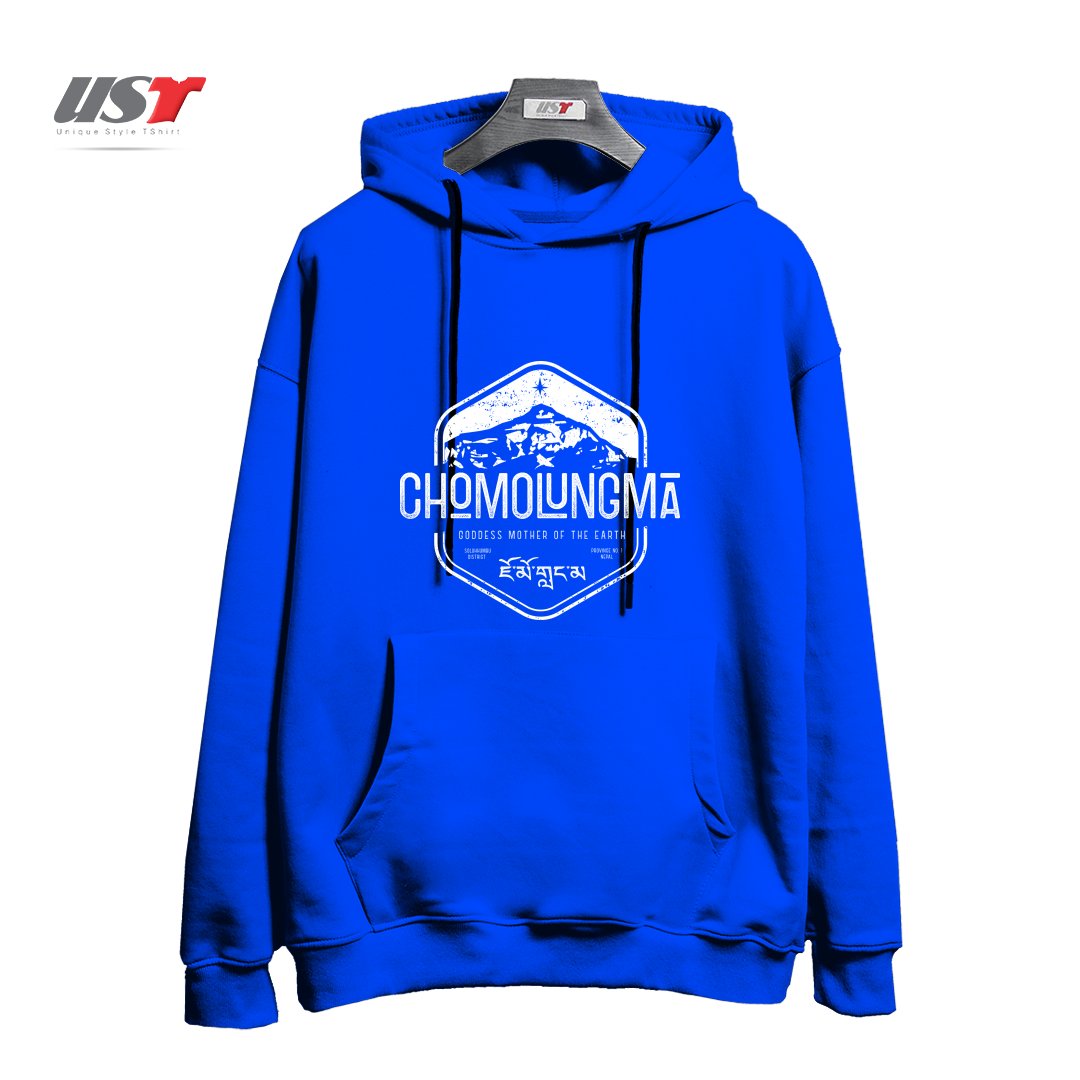 طرح CHOMOLUNGMA GODDESS MOTHER OF THE EARTH WHITE هودی اورسایزرنگ آبی شالی