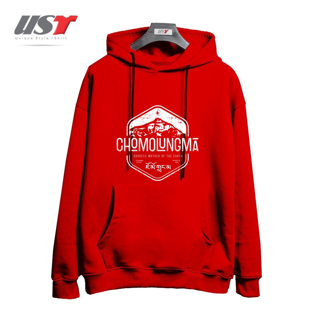 طرح CHOMOLUNGMA GODDESS MOTHER OF THE EARTH WHITE هودی اورسایزرنگ قرمز