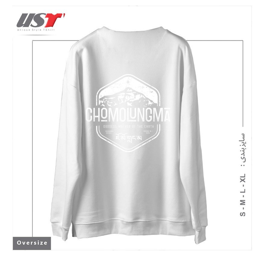 طرح CHOMOLUNGMA GODDESS MOTHER OF THE EARTH WHITE سوییشرت اورسایزرنگ سفید