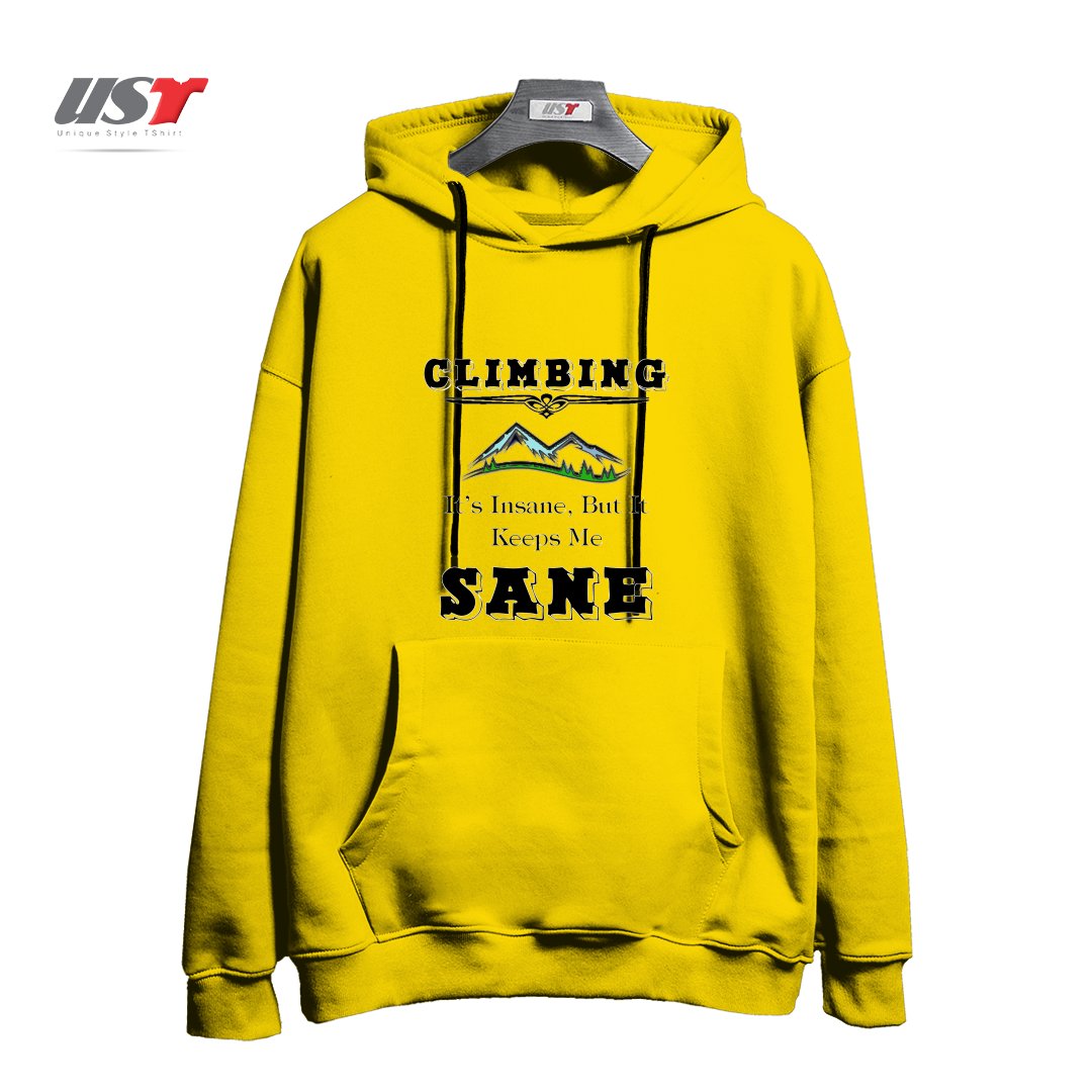 طرح CLIMBING KEEPS ME SANE هودی اورسایزرنگ زرد