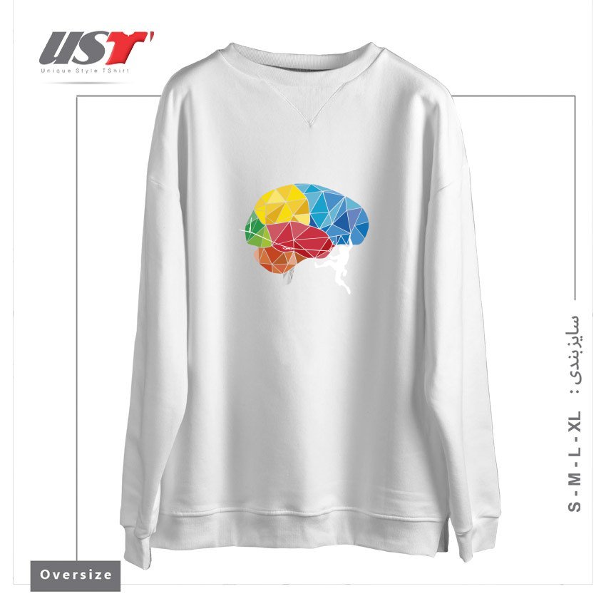 طرح CLIMBING ON THE BRAIN سوییشرت اورسایزرنگ سفید