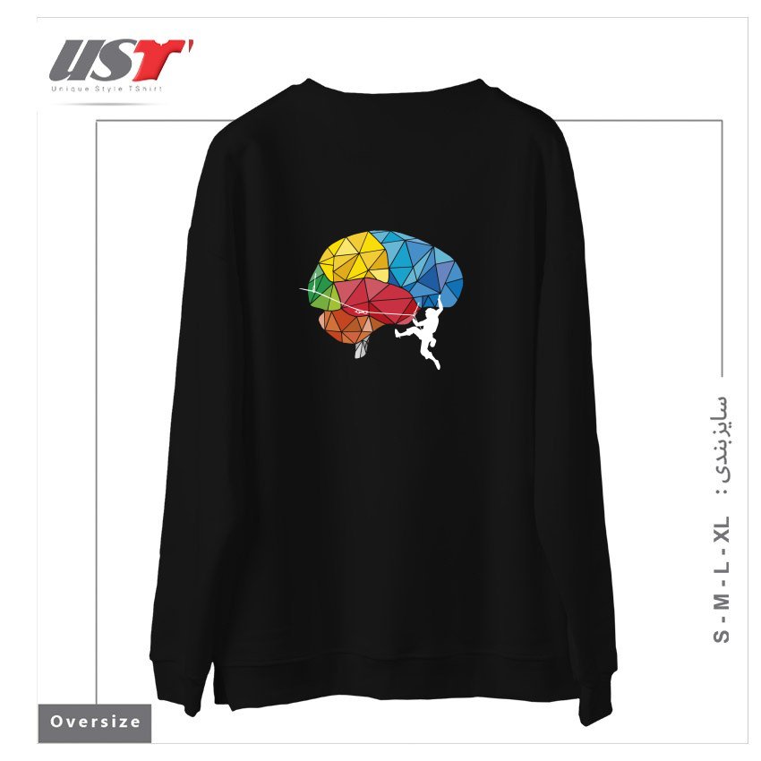 طرح CLIMBING ON THE BRAIN سوییشرت اورسایزرنگ مشکی