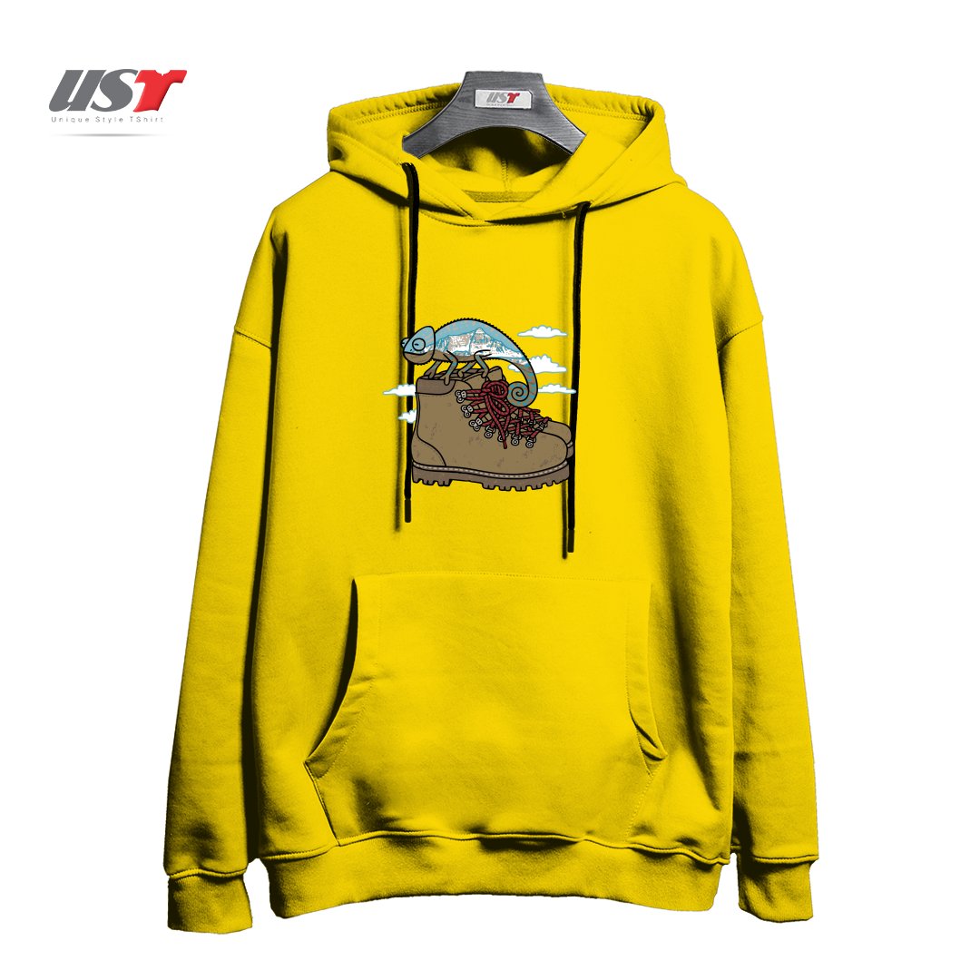 طرح CLIMBING هودی اورسایزرنگ زرد