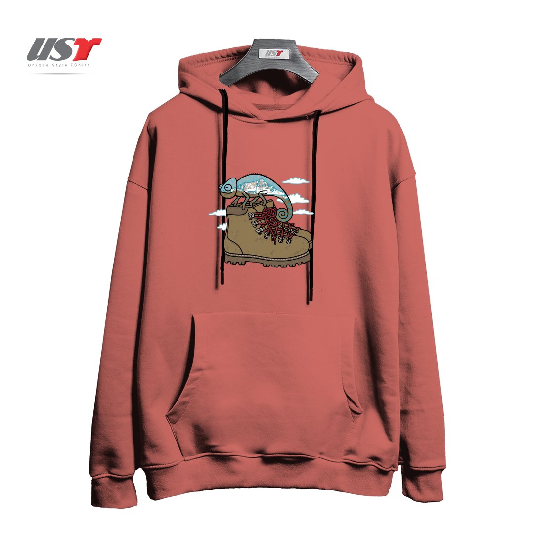 طرح CLIMBING هودی اورسایزرنگ آجری