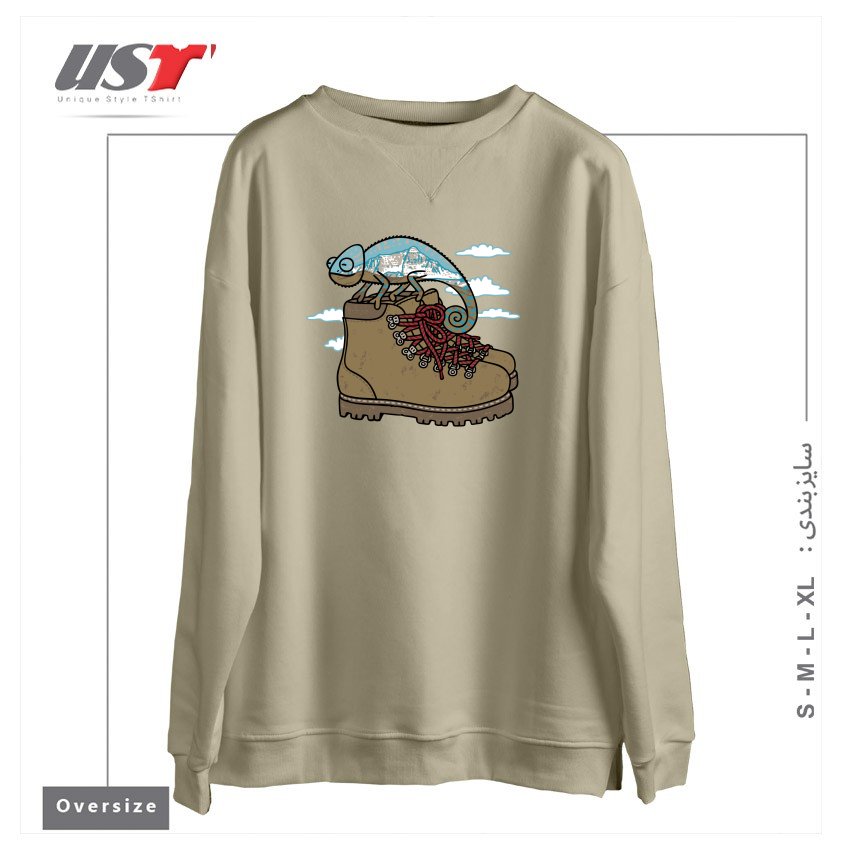 طرح CLIMBING سوییشرت اورسایزرنگ نخودی