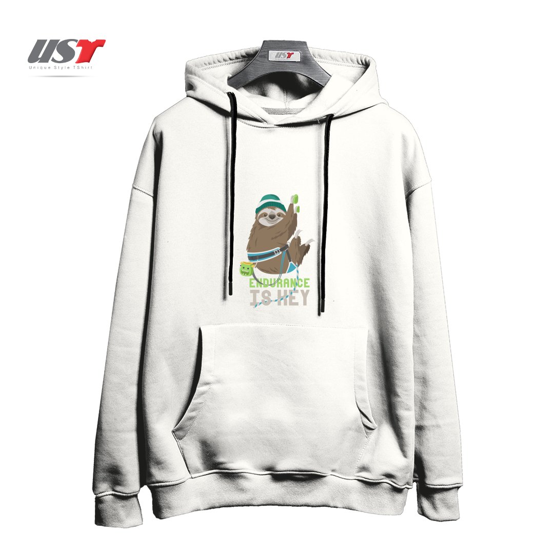طرح ENDURANCE IS KEY هودی اورسایزرنگ سفید