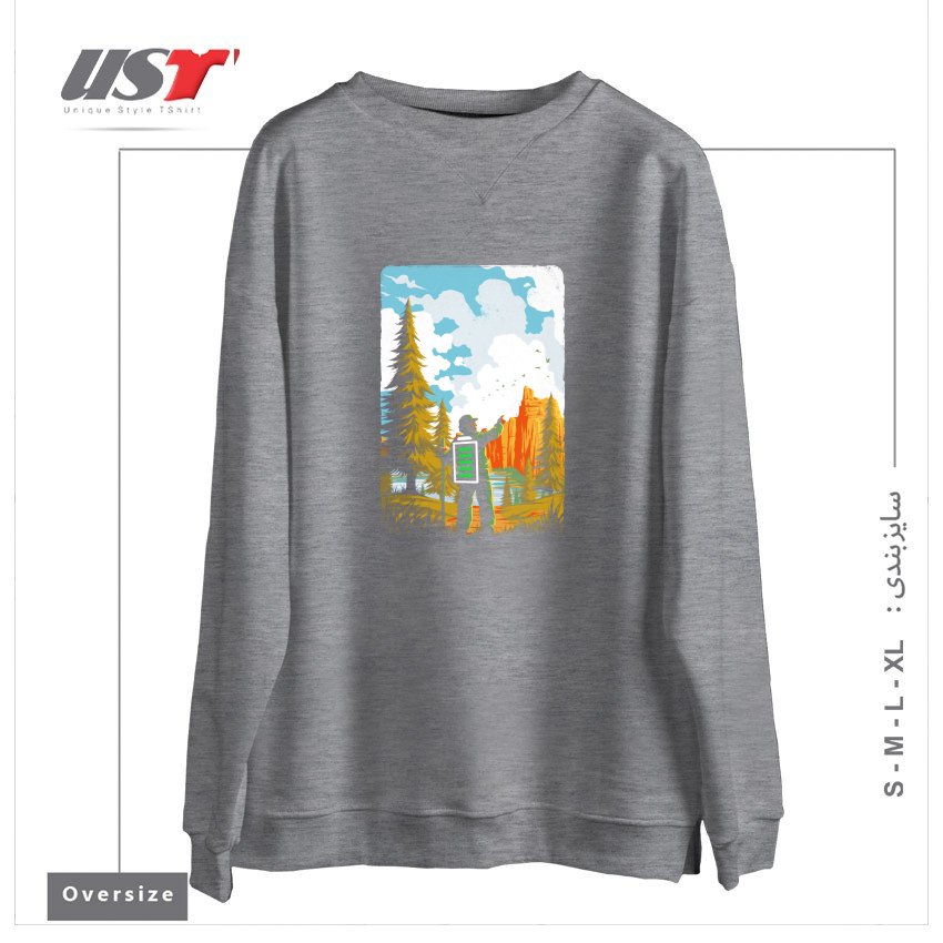 سوییشرت اورسایز طرح HIKING RECHARGING IN NATURE OUTDOOR BATTERY2121
